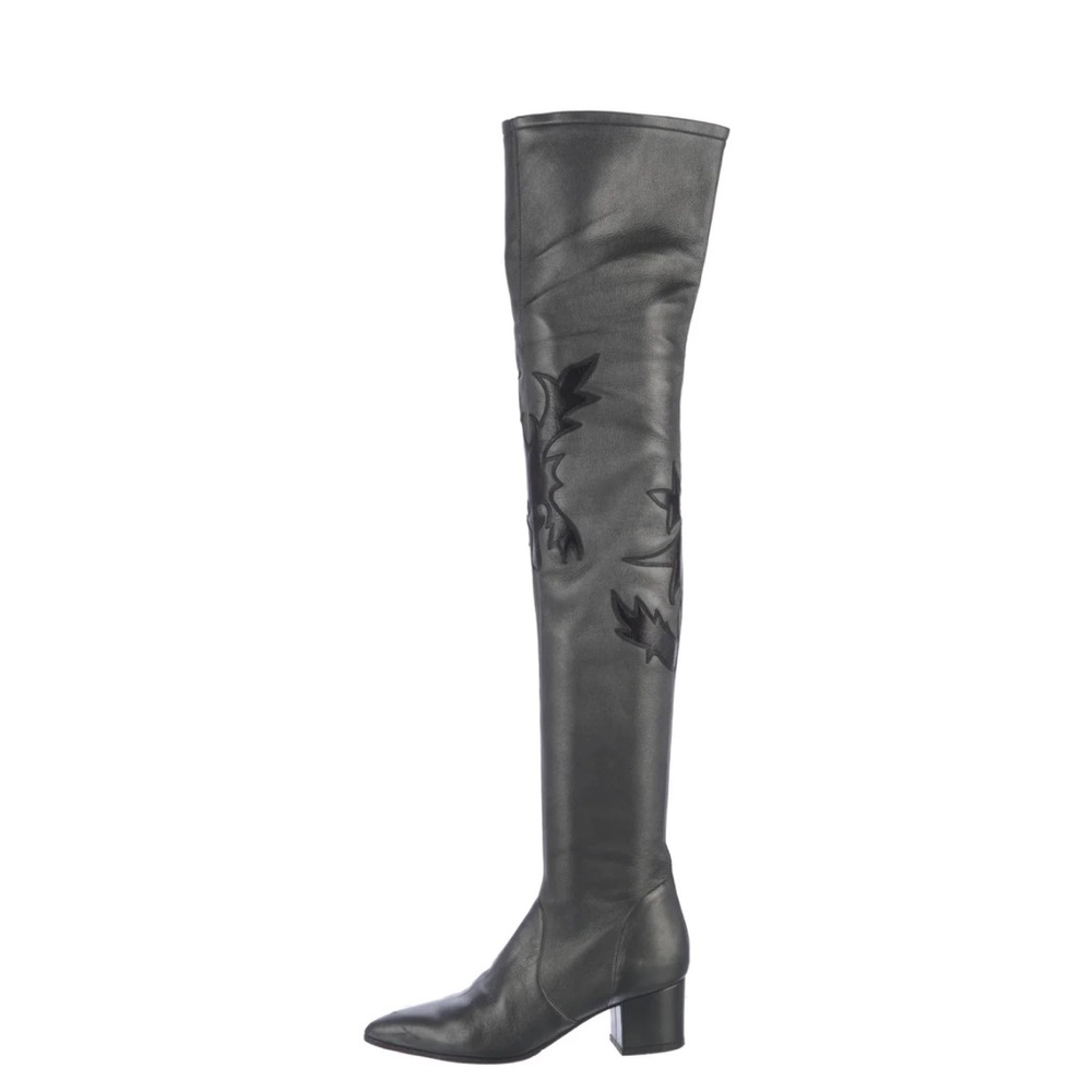 Chanel Charcoal and Black Leather Runway boots